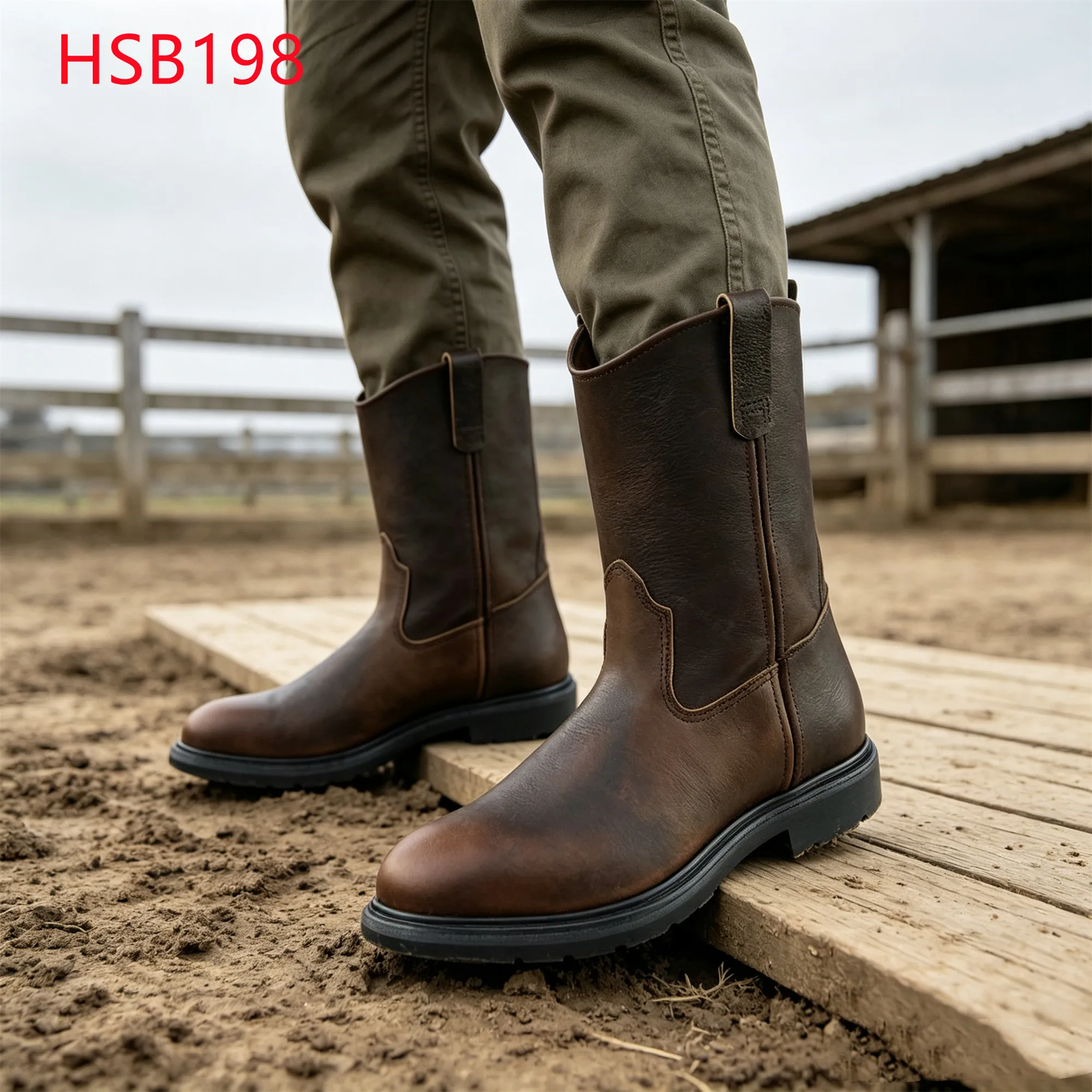 LXG,Mining Operation Hua Singh Safety Boots with Pull Tabs Brown Full Grain Oiled Leather Heavy-duty Cowboy Work Boots HSB198