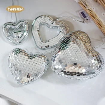 Yachen Heart Shaped Disco Ball Disco Hanging Party Mirror Decor Retro Light Reflective Ball Lover Gift Home Wedding Decor