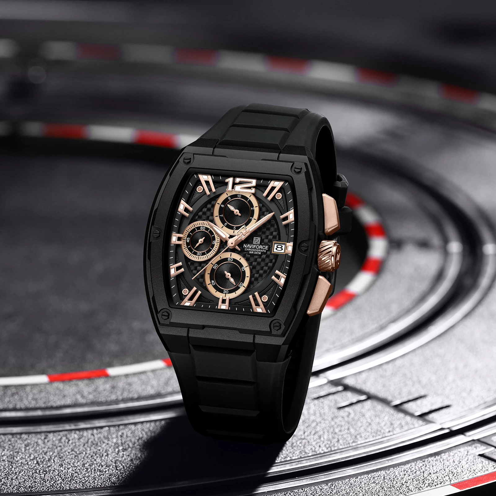 NAVIFORCE New 8050 Men Quartz Watches Sports Waterproof Silicone Strap Wrist Watch for Man Calendar Male Chronograph Clock