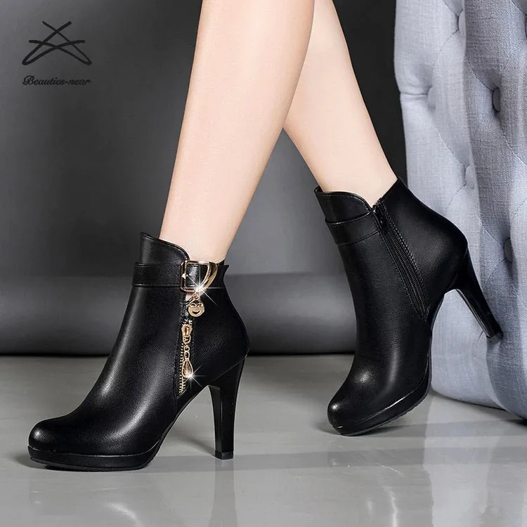 Hot Selling Women Winter Casual Black Zip Up Ladies Heeled Shoes High ...