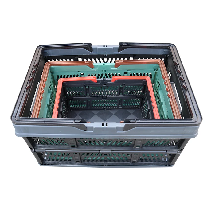 QS Custom Fold Mesh Vented Plastic Picnic Basket Wholesale Supplier Durable Plastic Storage Basket with Bale Arm Handle