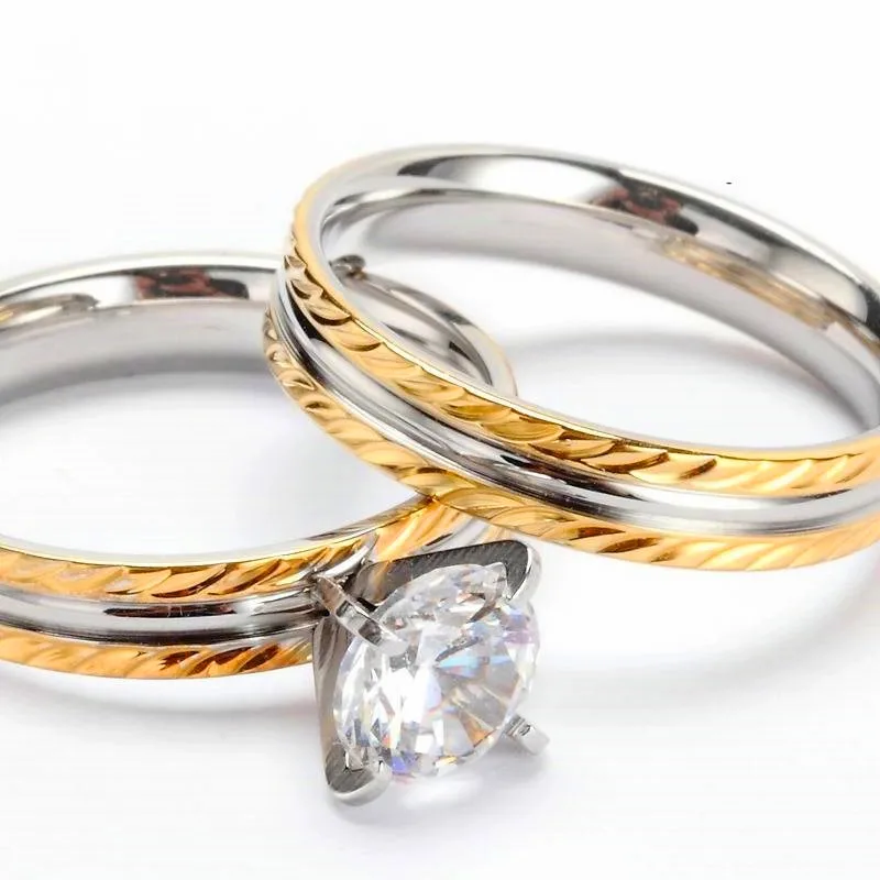 Latest Designs for Couples Custom Zircon Diamond Wedding Ring Steel Gold Plated Saudi Arabia Gold Wedding Ring Price