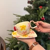 Pink orange flower cup 280ml heart dish