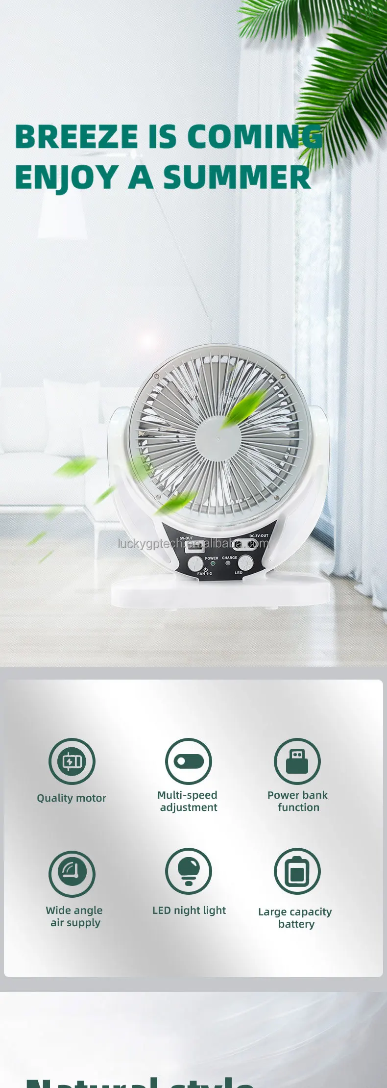 Electric Ac/dc Rechargeable Table Fan Outdoor With Led Usb Ports Home Office Cooling Air Fans