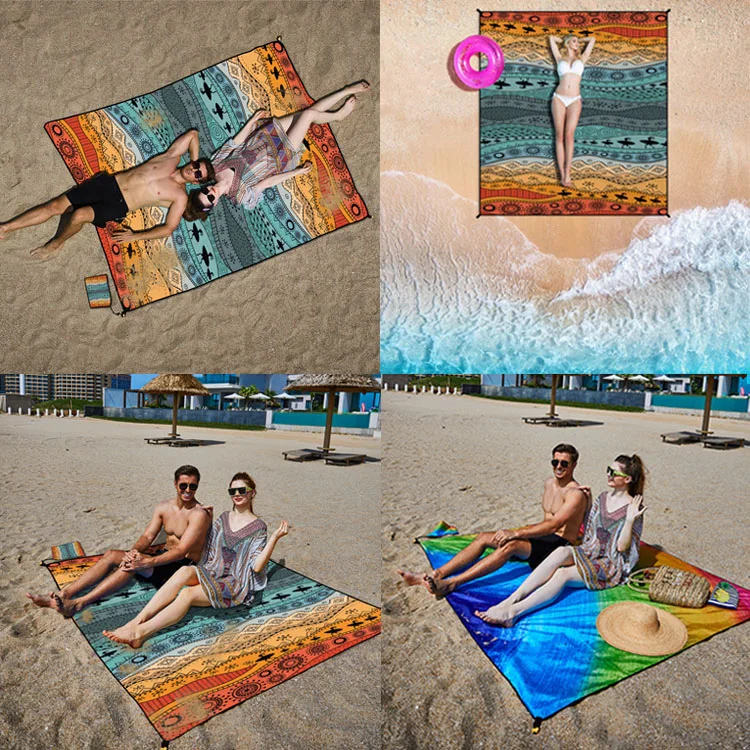 Large Big Sand Proof Waterproof Custom Logo Design Beach Mat Sand Free Beach Blanket With Storage Bag for Outdoor Picnic Camping