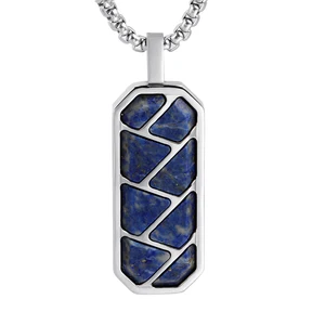 Tizti Men's Natural Lapis Lazuli Fashion Stainless Steel Dogtag Pendant Necklace for Man