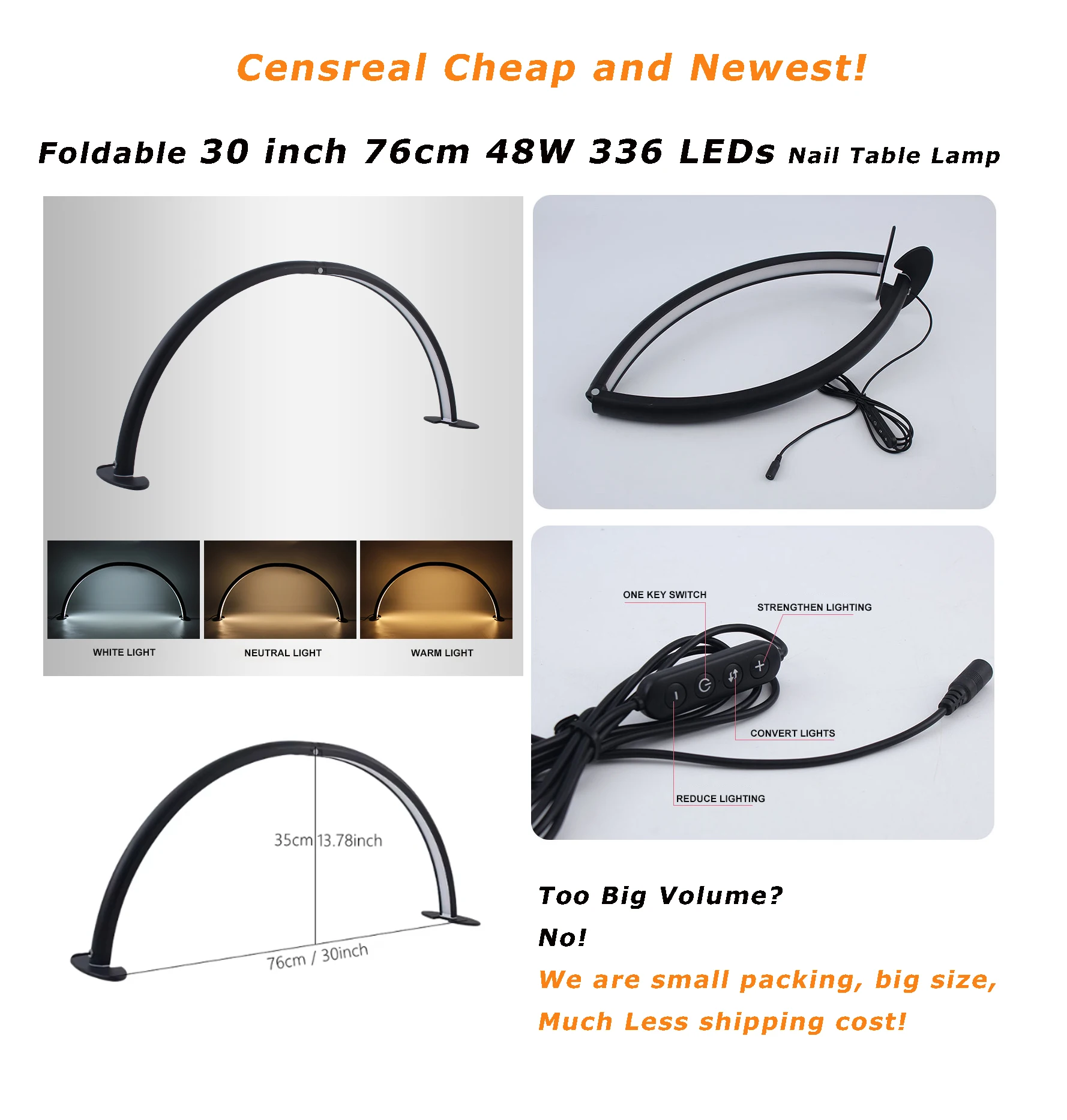 Multi Models Shadowless OEM 76cm 48W 30inch Half Moon Nail Lamp Foldable Arc LED Light Table Reading Craft Repair Desk Lamp