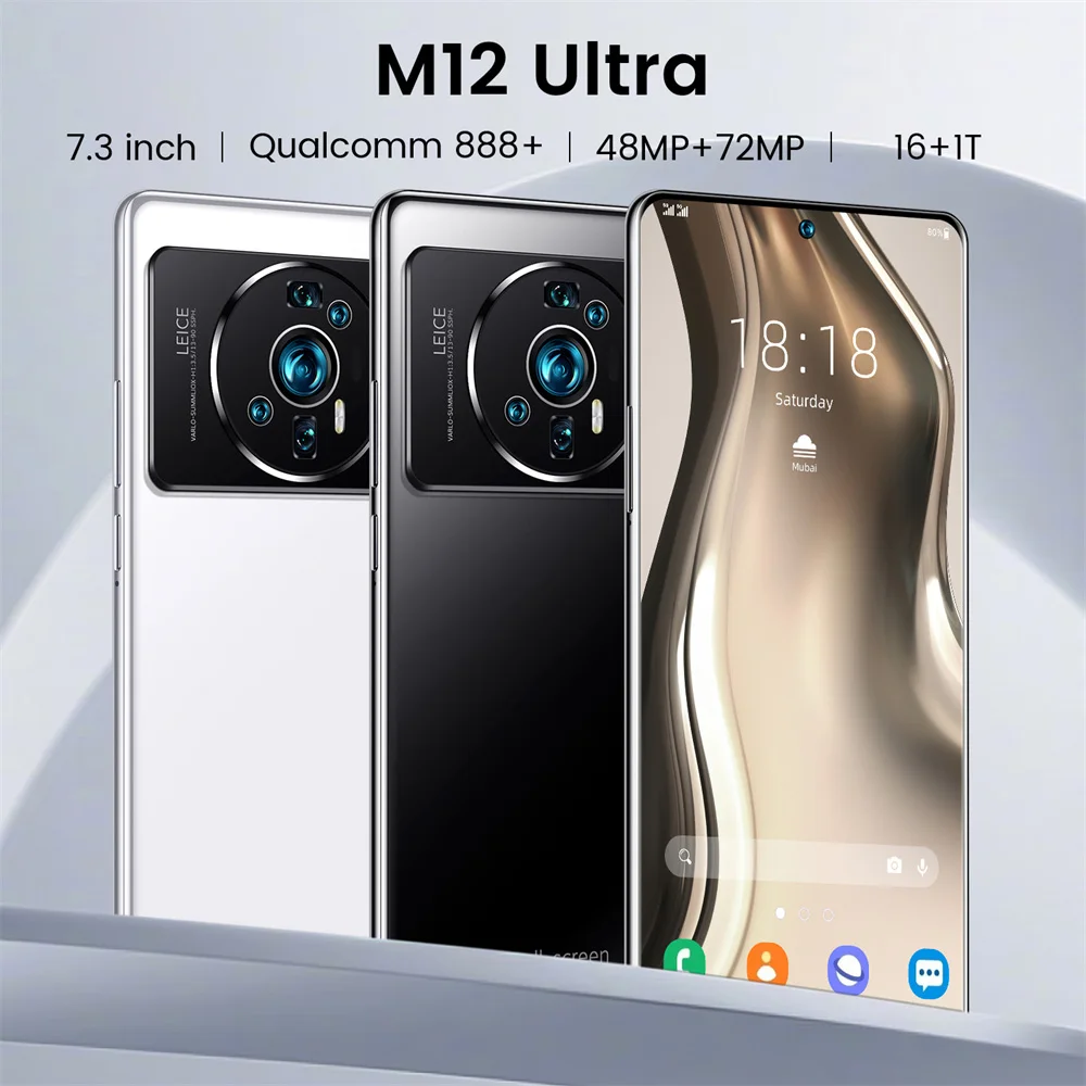 Smartphone m12 mi12 ultra 5g desbloqueado, celular com tela cheia de 7.2  polegadas 16 + 512gb, android, identificação facial