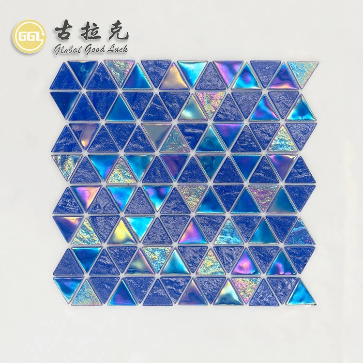 Triangle Shape Iridescent Blue Glass Mosaic Tile For Swimming Pool