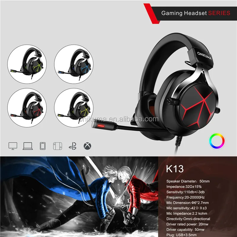 K13 Best Computer Wired Gaming Headset With Microphone Mic LED Light for PC