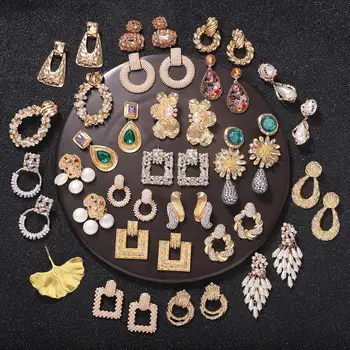 Fashion Geometric Metal Za Earrings Trend 2021 Chandelier Earrings Rhinestone Hoop Gold Jewelry Gold Vintage Stud Earrings Women