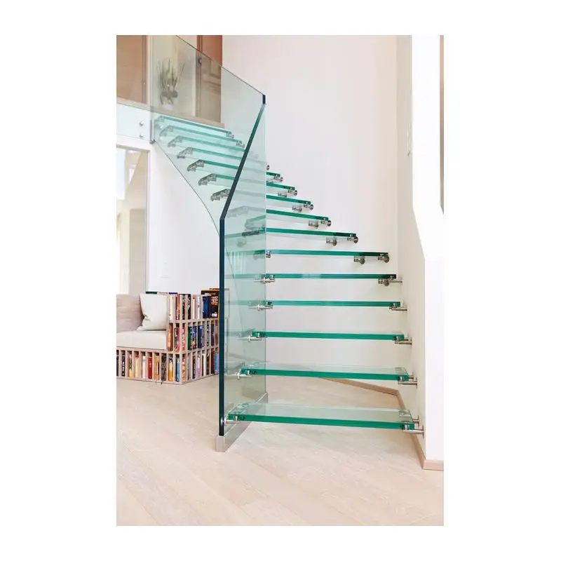 Modern Single Stringer Staircase with Glass Railing for Stylish Home Interiors