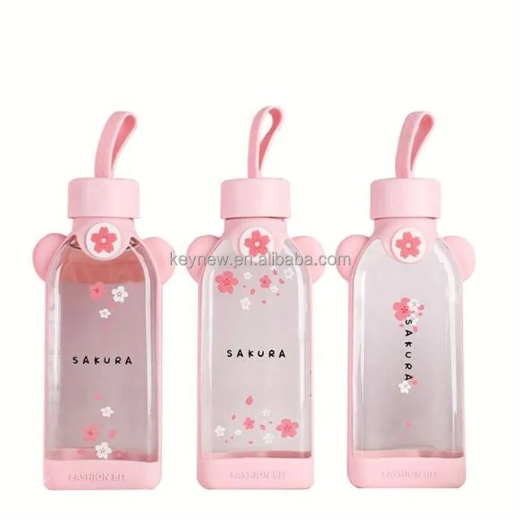 420/600/1000 ML Gradient Cherry Blossom Glass Water Bottle With Protective  Bag Girl Student Large Capacity Sport Drinking Bottle