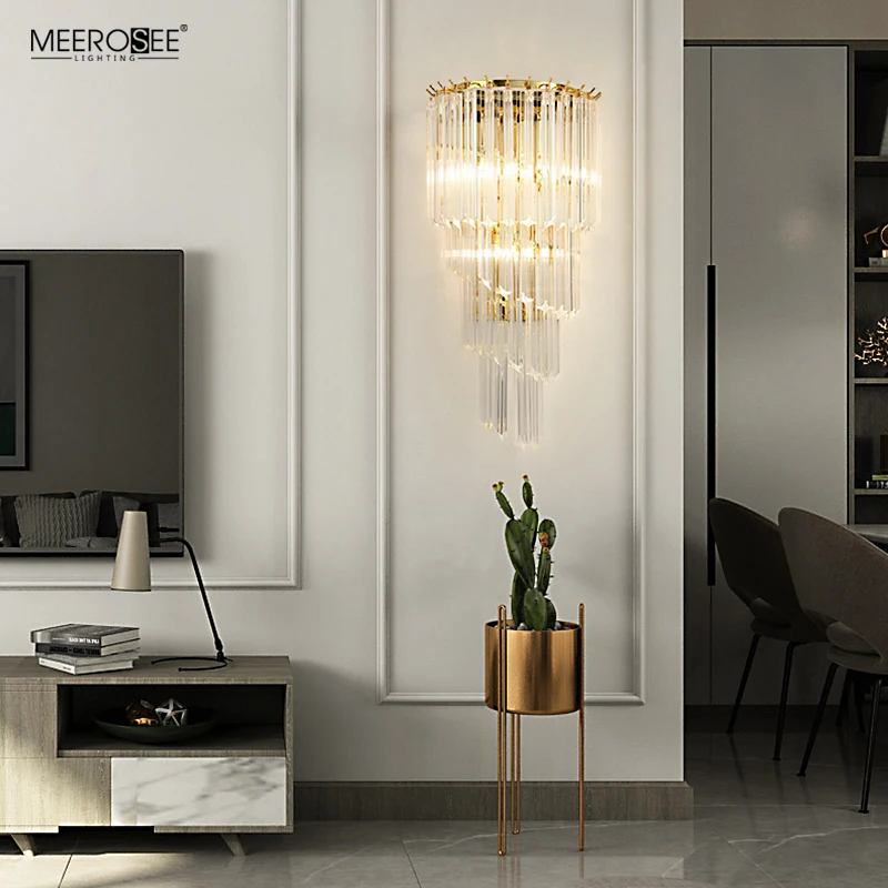 MEEROSEE Post modern high grade creative gold crystal wall lamp for living room villa hotel Spiral Crystal Wall Sconce MD86787