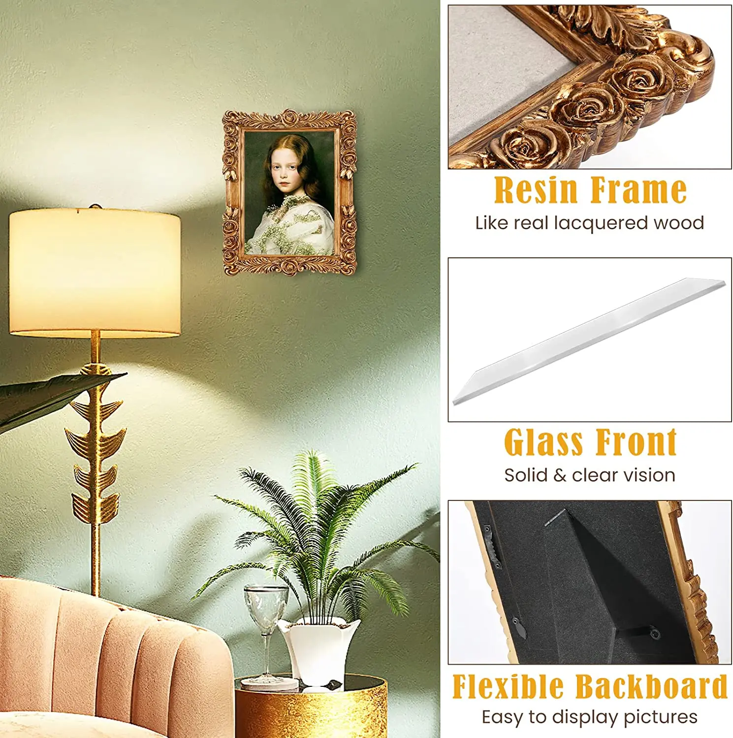 Custom Design Resin Photo Frame Vintage Roses Ornate Textured Hand Crafted Resin Picture Frame