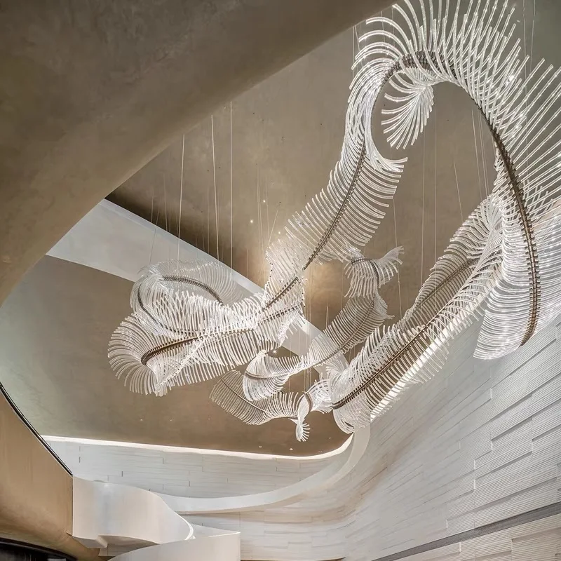 Factory Custom Commercial Space Wedding Modern Project Ktv Led Living Room Large Gold Long Shape Chandelier