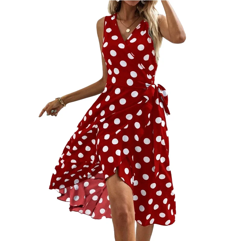 Woman Dresses New Arrival 2023 Spring Summer Sleeveless V Neck Polka