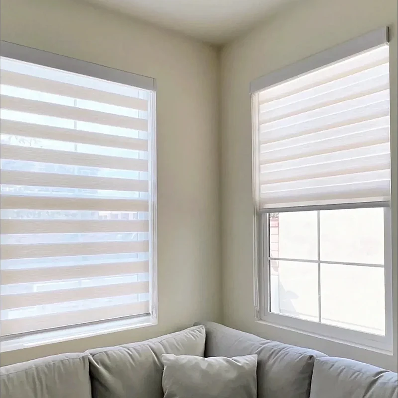 zebra Blinds Motorized Alexa Blackout Window Shades Smart Home Double Layer zebra Roller Blinds with Remote for Window