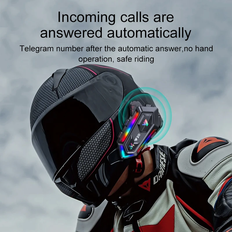 Motorcycle Intercom Headphone Dual Noise Reduction Wireless Helmet IPX6 Waterproof RGB Light Earphone with Microphone