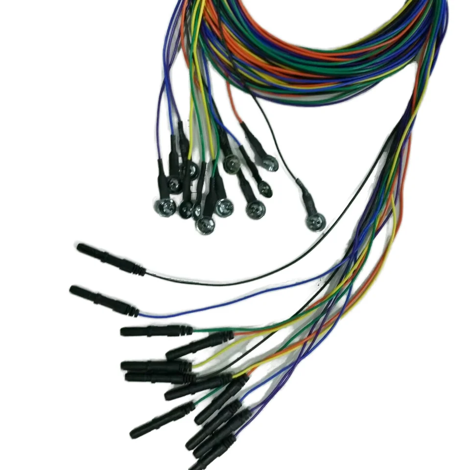 Reusable Use  EEG Cable Electrode Wire TPU Jacket Wire, 1.0m, Ag CL Plated Copper Snap, Din 1.5mm for EEG Caps