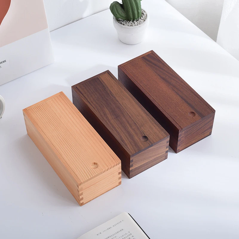 Small Unfinished Wooden Pencils Boxes with Sliding Lids Gift Packaging Customized Cheap Wood Slide Top Box