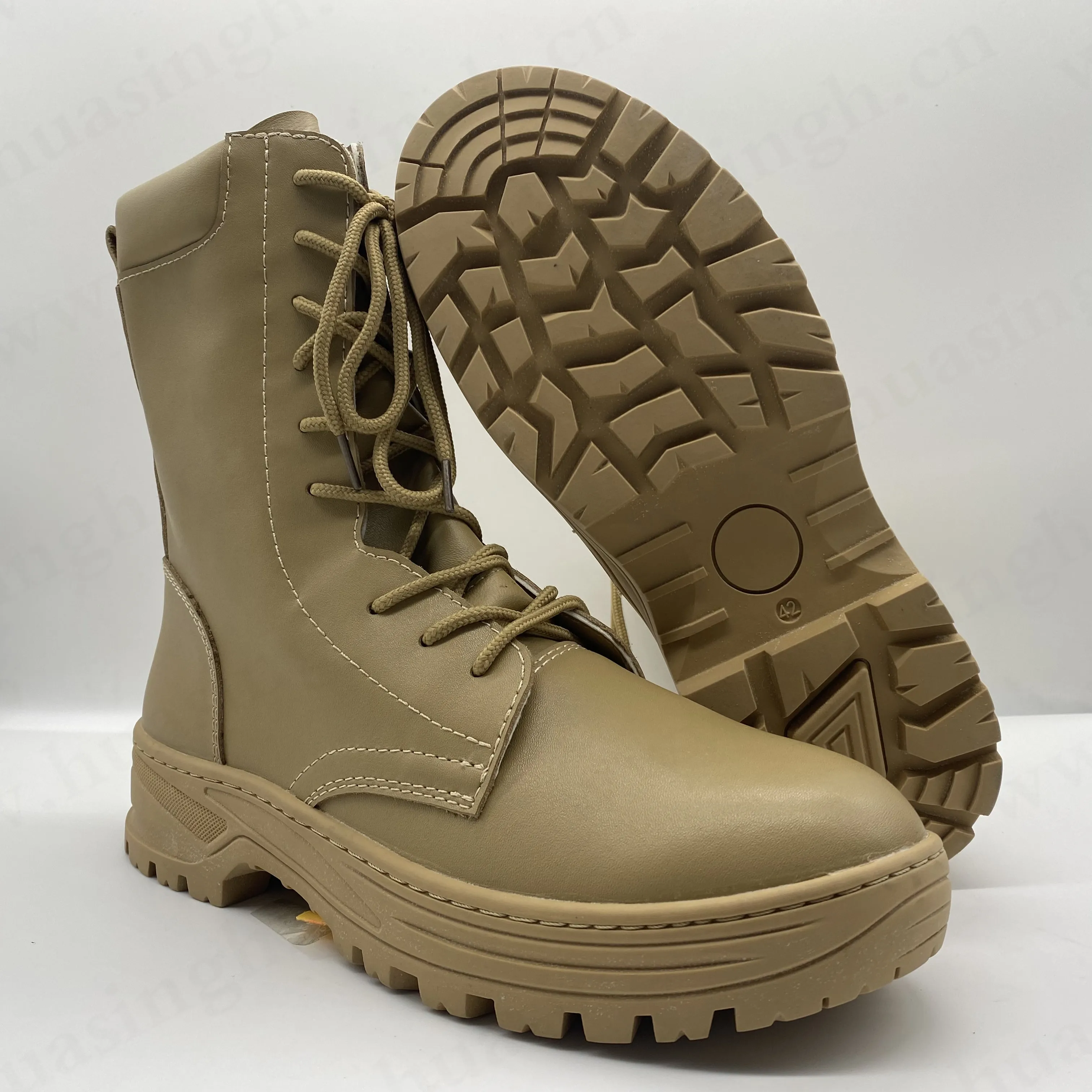LXG,Egypt Market Popular Anti-tear Full Yellow Leather Combat Boots Shockproof Rubber Outsole with Stitching Military Boots HSM3