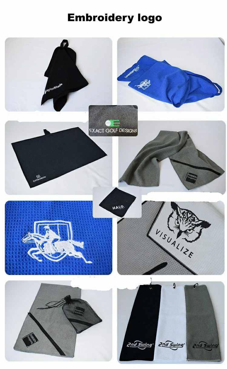 Wholesale Branded Golf Towel Custom Sublimation Printed Microfiber Waffle Golf Towel factory