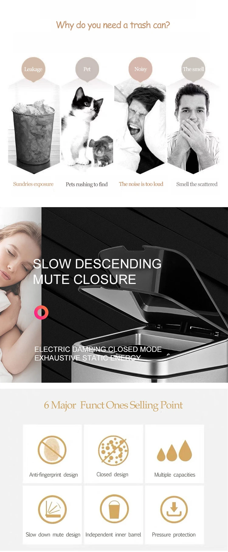 Kitchen Compost Caddy Bin With Food Waste Recycling Wastebasket/smart