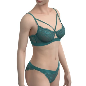 Women's 3/4 Cup G-String Embroidery Lace Bra Thongs Set Custom Logo Seamless Sexy Underwear Underwire Support Spandex/Nylon