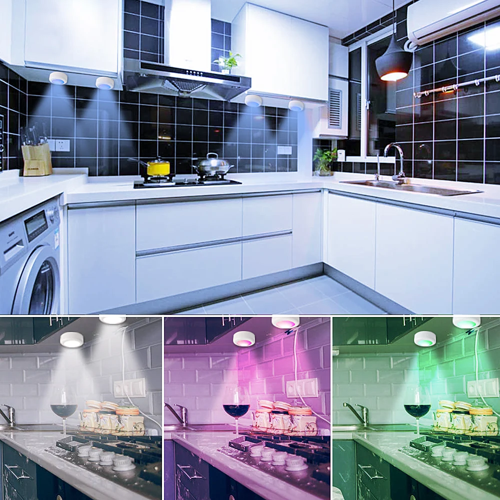 Wireless LED Cabinet Light Multicolor Remote Control Dimmable Wardrobe Lamp Battery Operate Night Light
