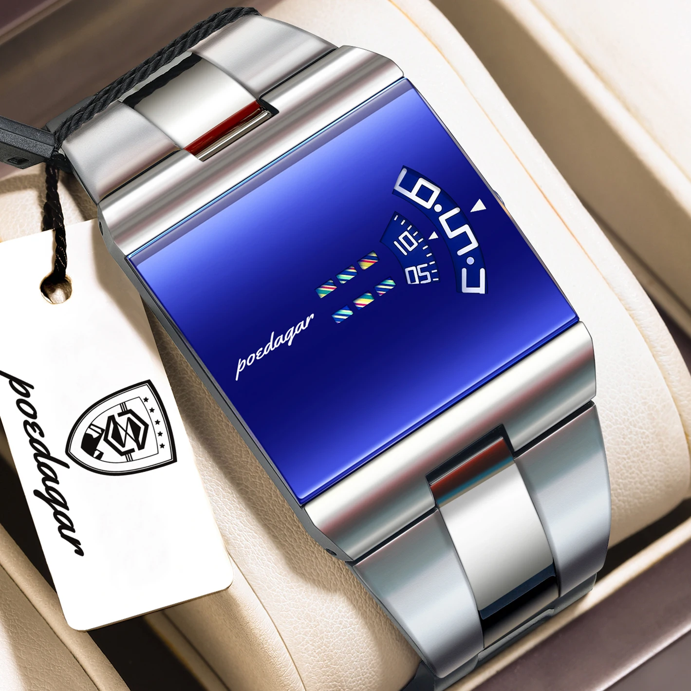 Poedagar 857 Luxury Men's Watch Silver Stainless Steel Band Blue