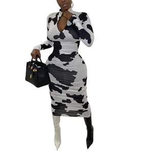 European American Women's New Printed Long Sleeved Dress Medium Length Straight Tube with Striped Pattern Decoration for Parties