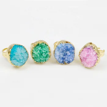 BD-J086 Newest Amazing Gold Plated Brass Jewelry Adjusted druzy Ring classic style
