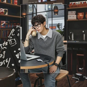 Autumn Winter Men's Vintage Lapel for Sweater Front Logo Anti-pilling Knitted Jacket Warm Two-piece V-Neck New Sweater