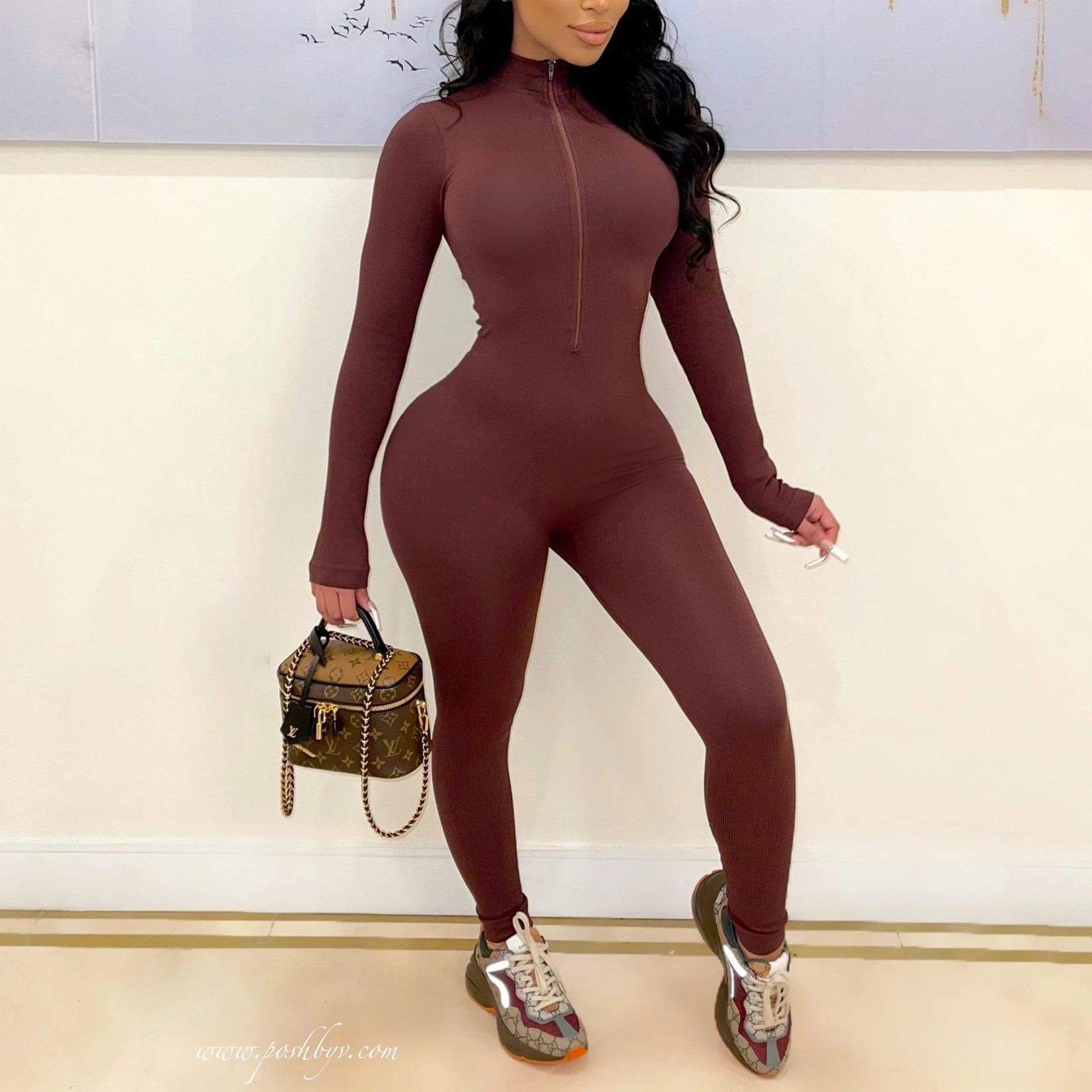 Sexy O Neck Ribbed Long Sleeve Jumpsuit For Women Long Sleeve