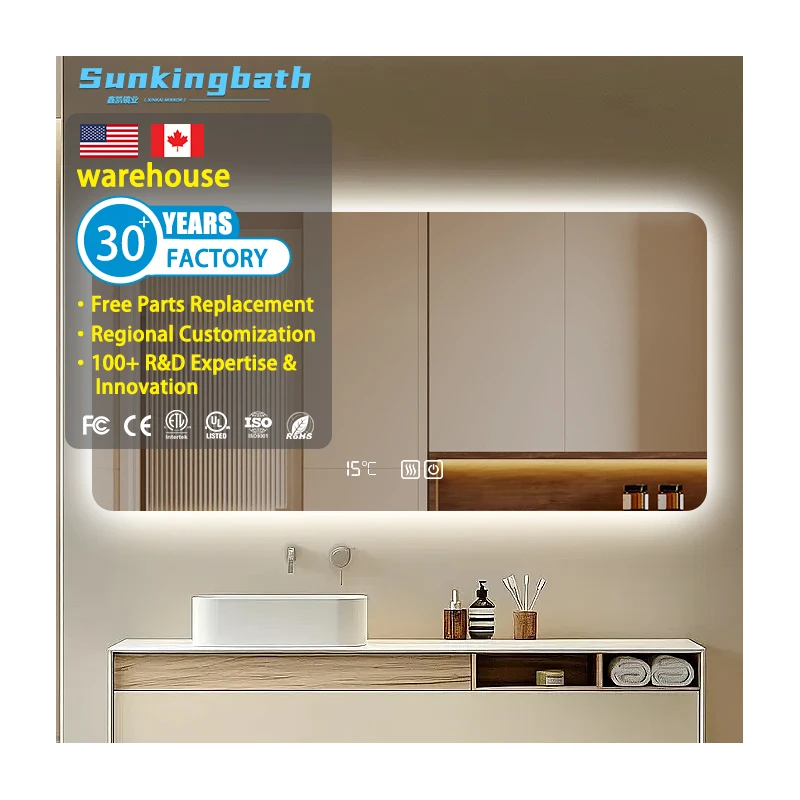 Modern Smart Home Waterproof Smart Mirrors Vanity Led Mirror Cabinet Anti-Fog Bath Mirrors for Laundry Rooms
