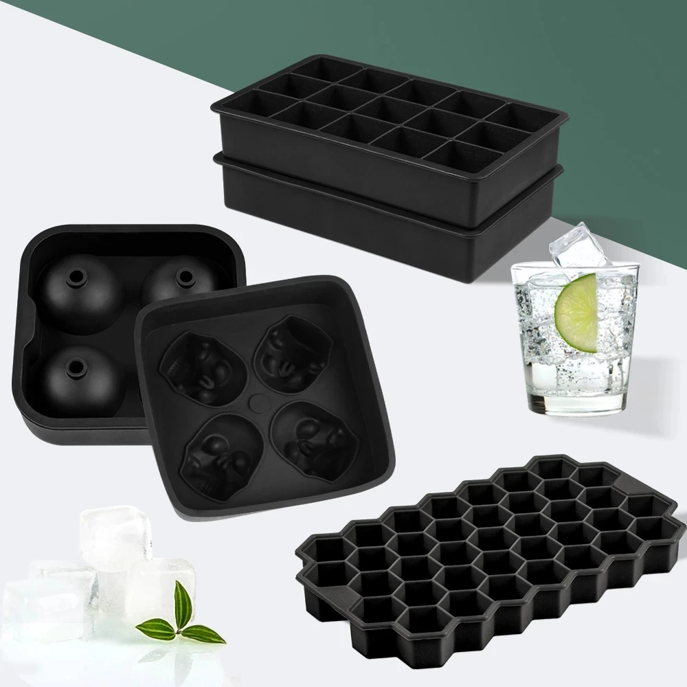 SILIKOLOVE square Skull Ice Cube Maker Ice Ball Mold Silicone Ice Cube Trays for Party bar Summer Whisky Drinks
