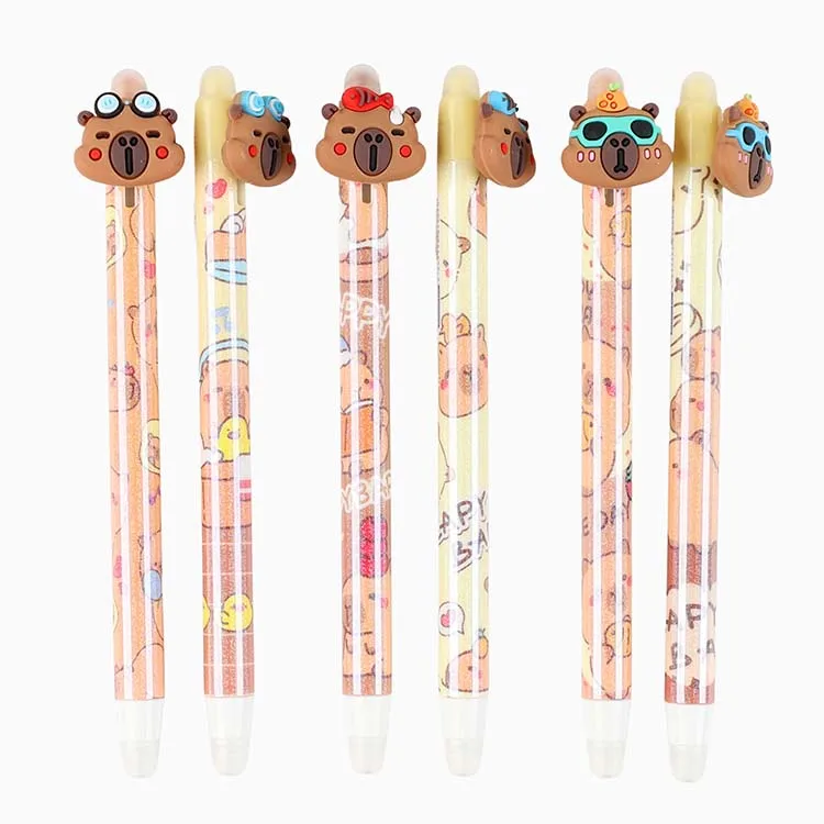 Penna gel cancellabile O&Q Fashion Kids Soft Touch Cute a doppia punta in plastica termosensibile da 0,5 mm con inchiostro nero/blu e motivo animali dei cartoni animati._voghion.com