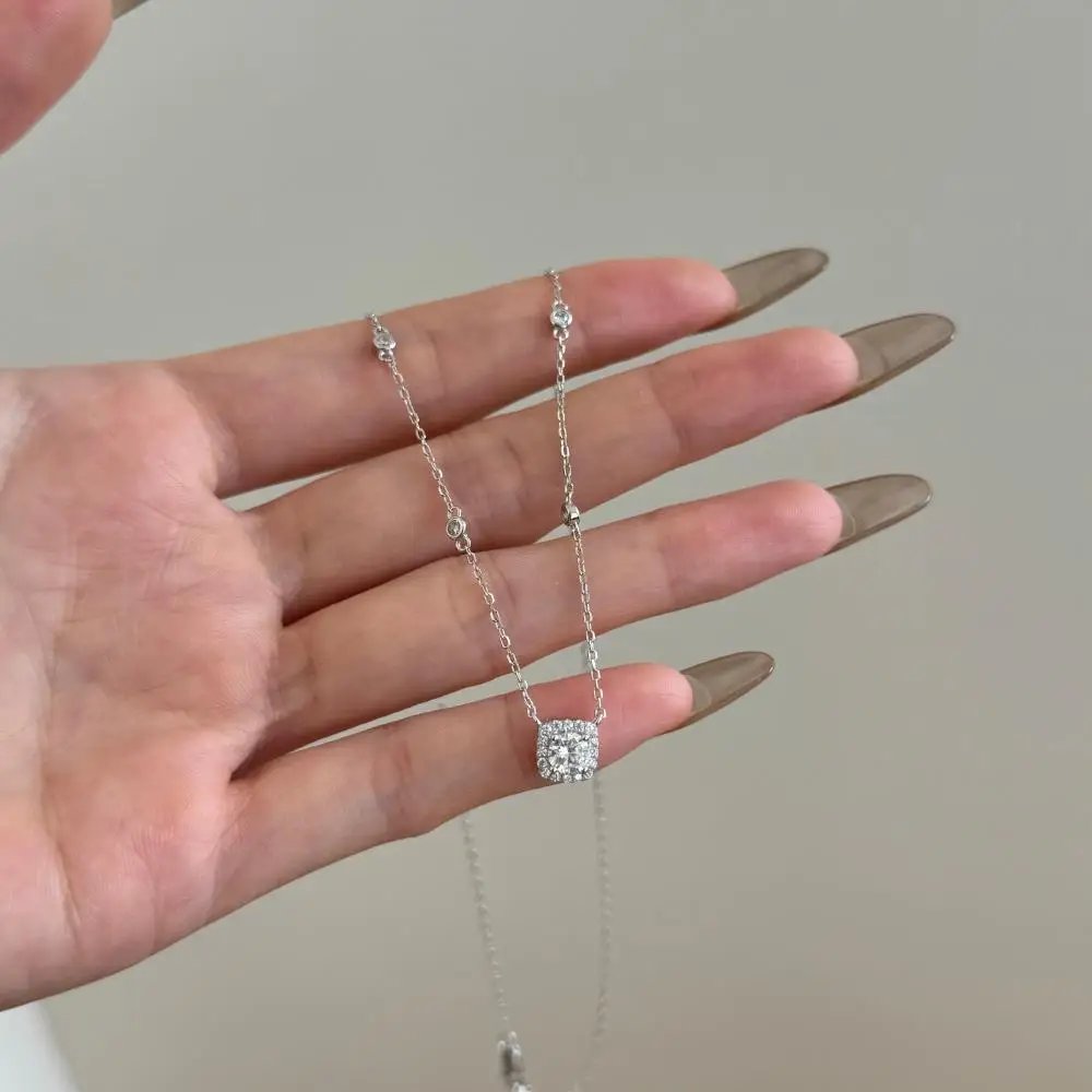 KAKODIY Women's Trendy Style 925 Sterling Silver Square 5A Zircon Adjustable Necklace detail 4