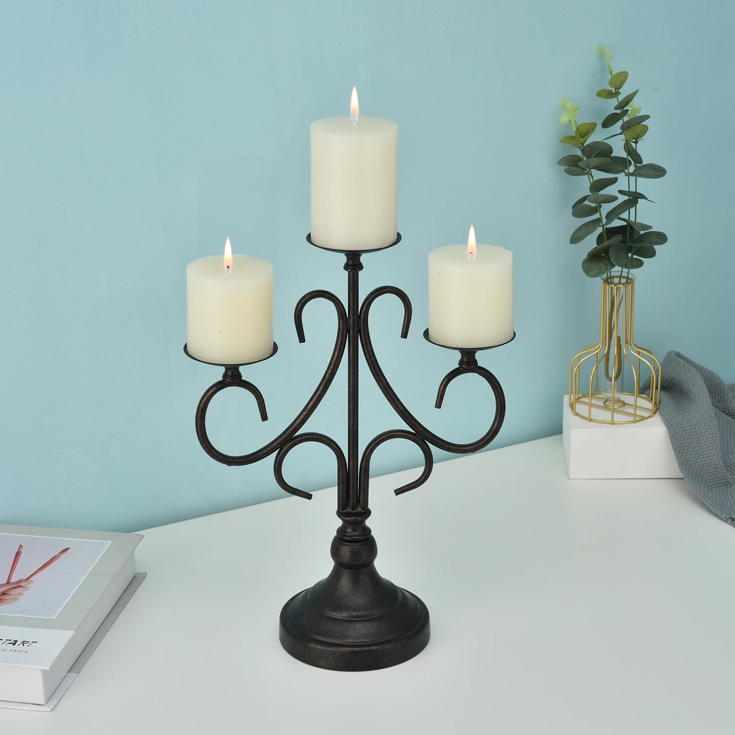 Metal 3 Arms Candlestick Candelabrum 3 Branches Taper Scented Candle Holders Candelabra for Dinner Wedding Home Decoration