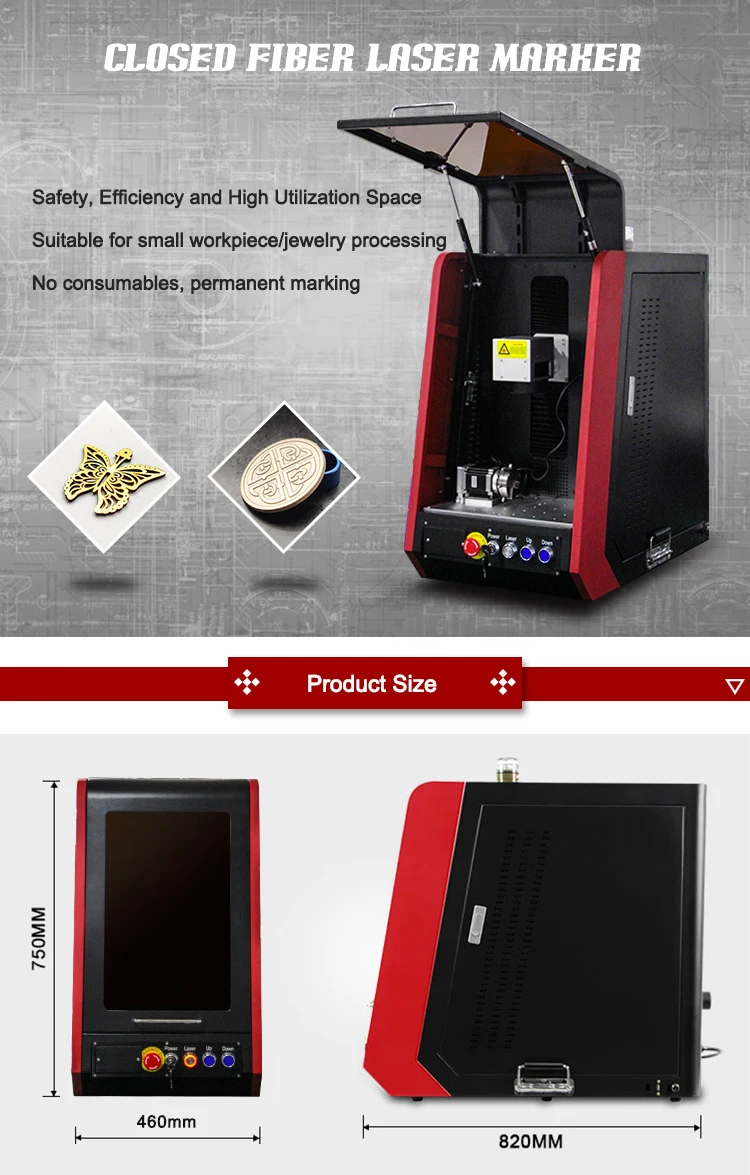 Mini Closed Fiber 50w Laser Marking Machine Jewelry Engraving With