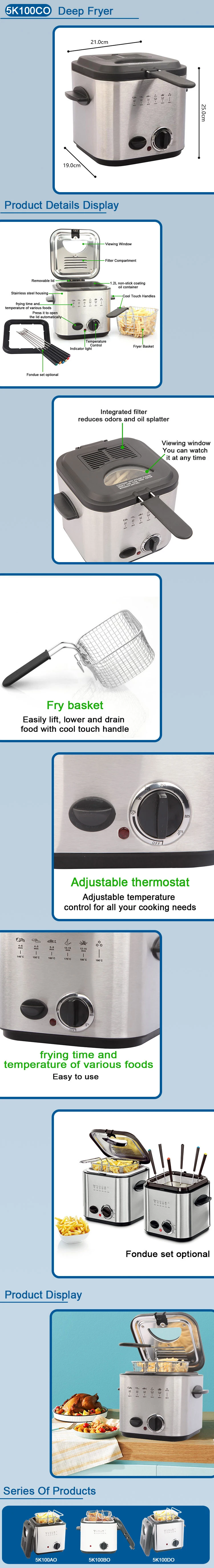 Mini Deep Fryer 1.2L Electric Household Fondue Set - Compact Stainless ...