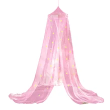 Princess Pink Purple Tent Bed Mosquito Net Opening Round Luminous Stars Home Use Folded Feature Designed Opening Mosquito Nets
