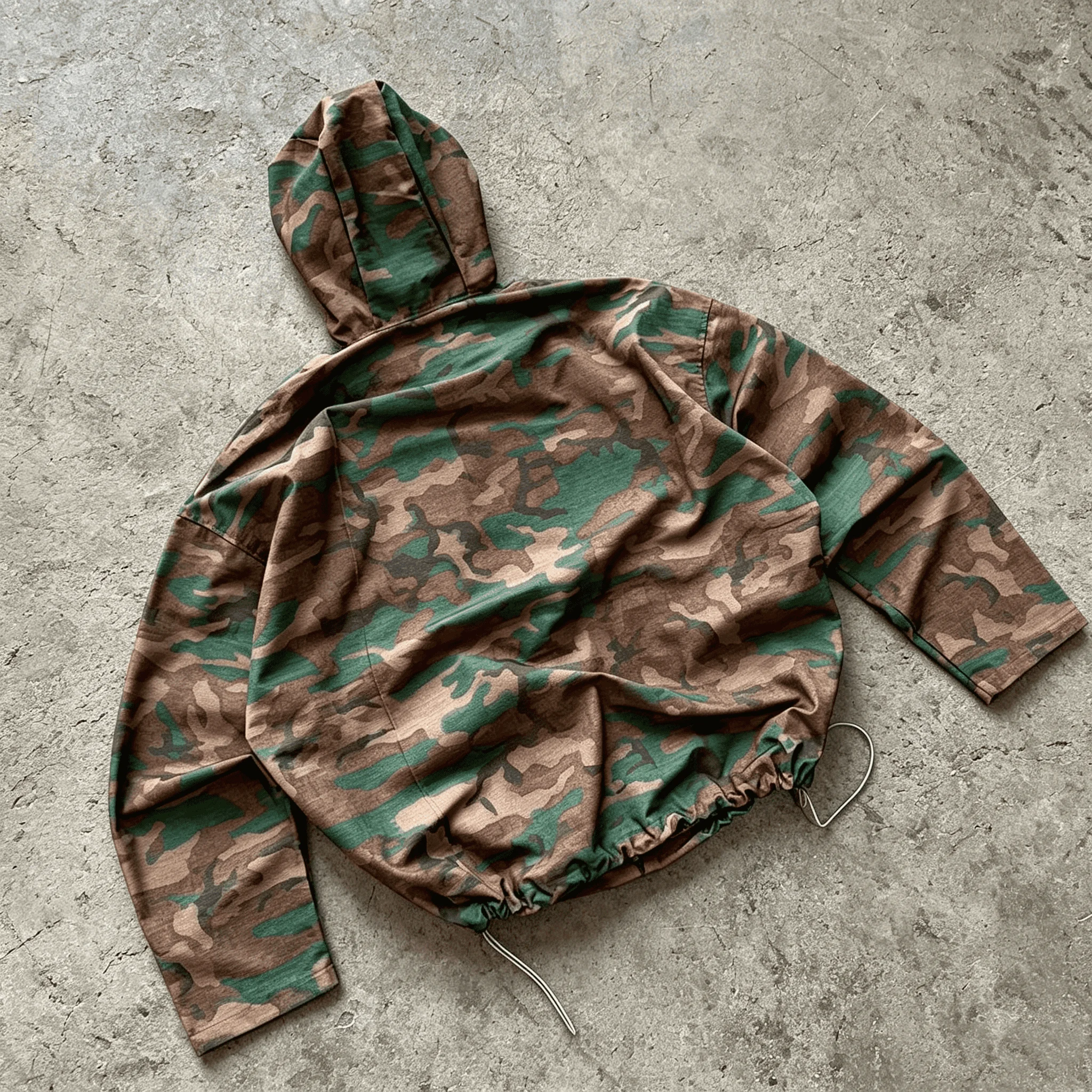 Custom Hooded Twill Cotton Hunting Jacket for Men,Woodland Camo Pattern Printed Outwear Jacket with Drawstring Design gallery 2