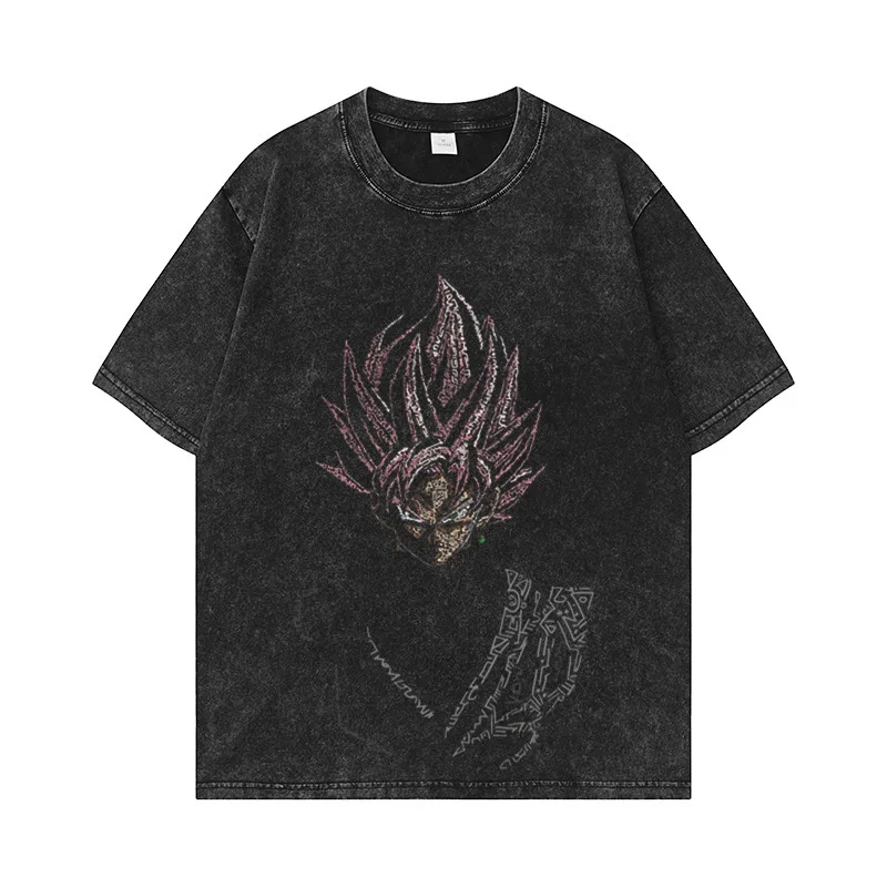 Wholesale 240g Custom Goku Graphic Vintage Tee Shirt Anime Cotton Drop  Shoulder Streetwear Washed Men T shirts