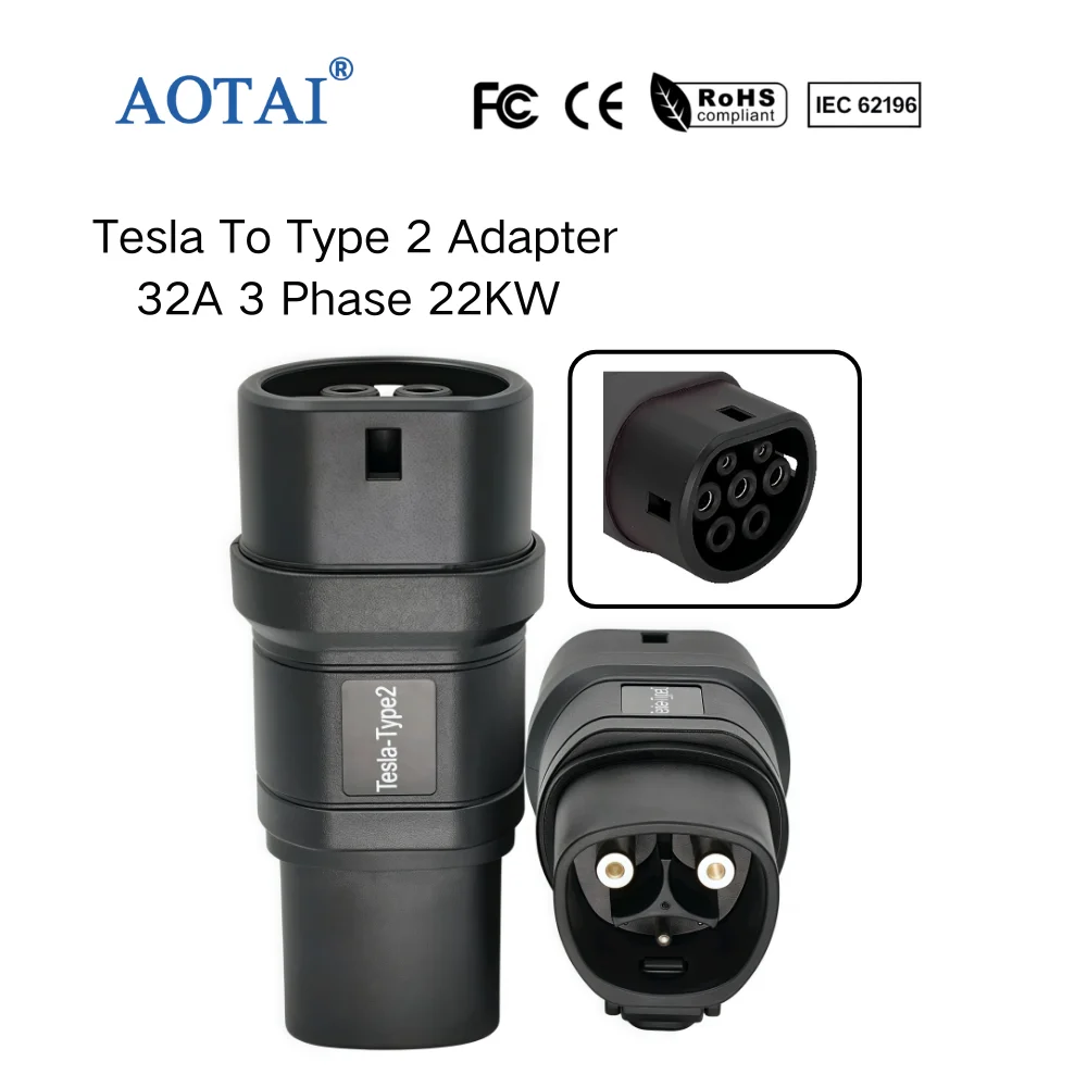 Adaptateur de charge AOTAI Tesla vers Type 2, connecteur convertisseur de chargeur pour véhicules électriques, compatible avec les bornes de charge Type 2