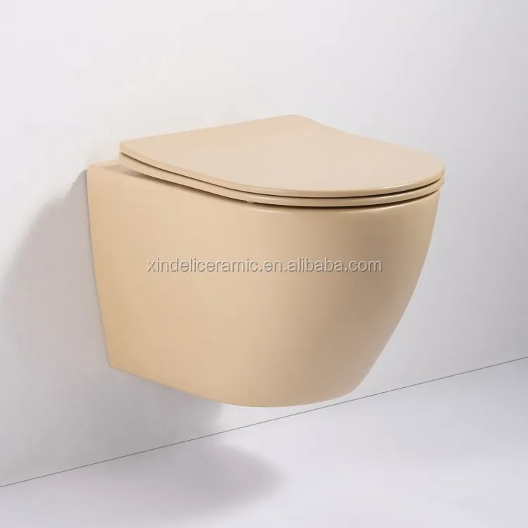 Luxury Ceramic Wall Mounted Toilets Modern Wall Hung Toilet WC European Bathroom Matt Black One Piece Rimless Wash Hotel Round