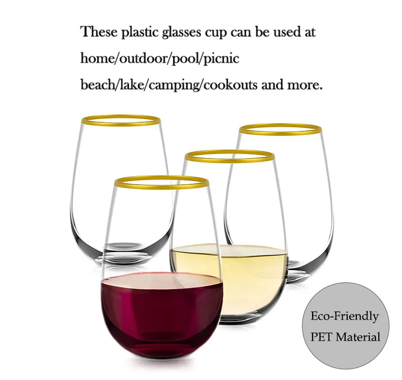 Bulk Pet Or Acrylic Plastic Wine Glass 14oz Custom Party