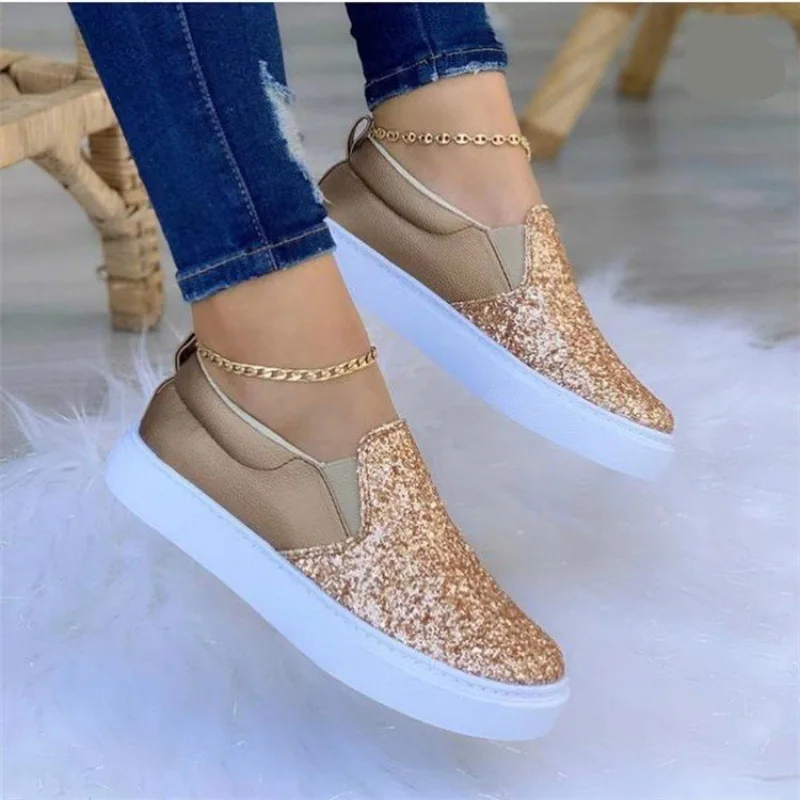 Shine in Comfort: Women's Flats Loafers with Rhinestone Bling