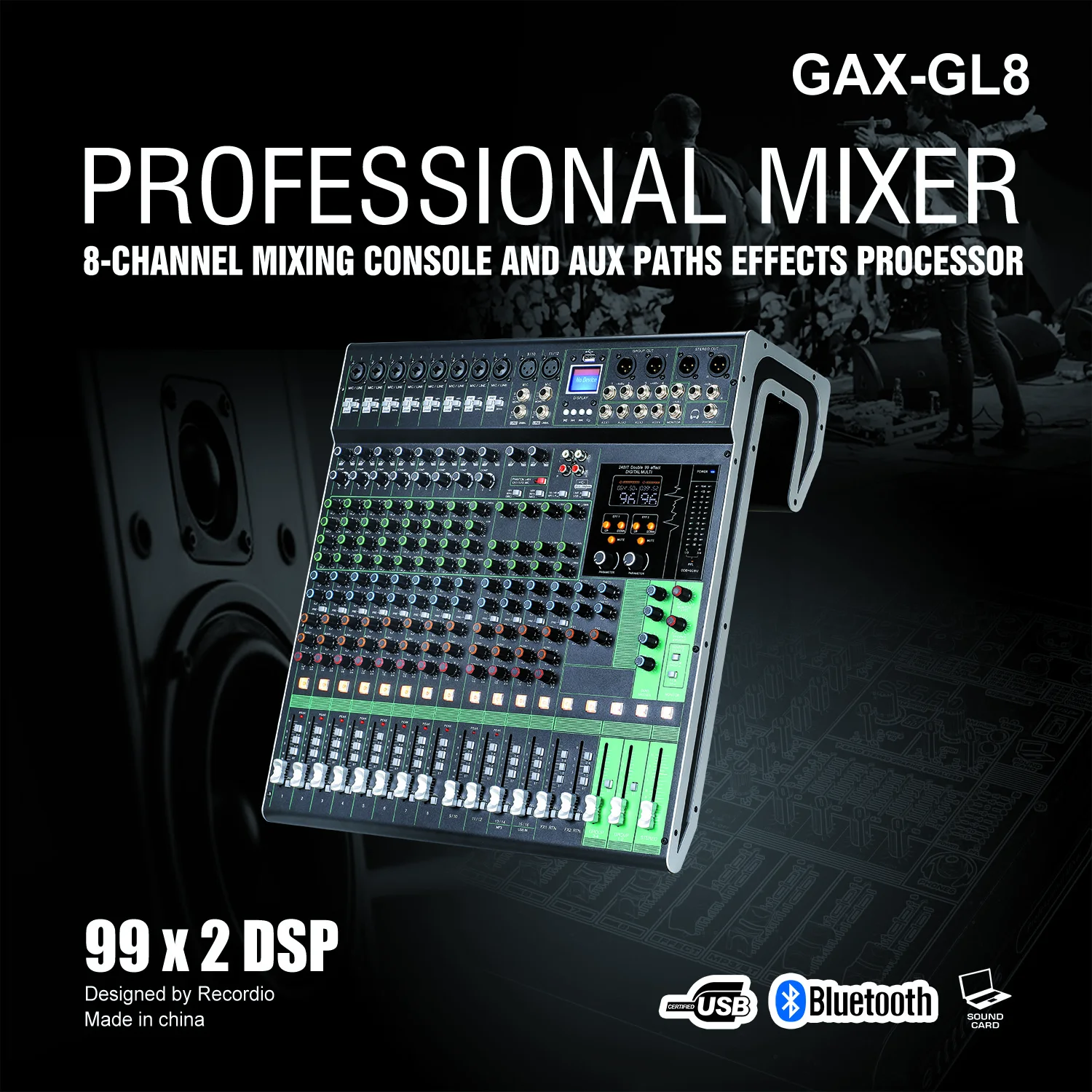 GAX-NX16 Audio Mixer for Stage: 4 AUX Sends, MP3 Playback, 16
